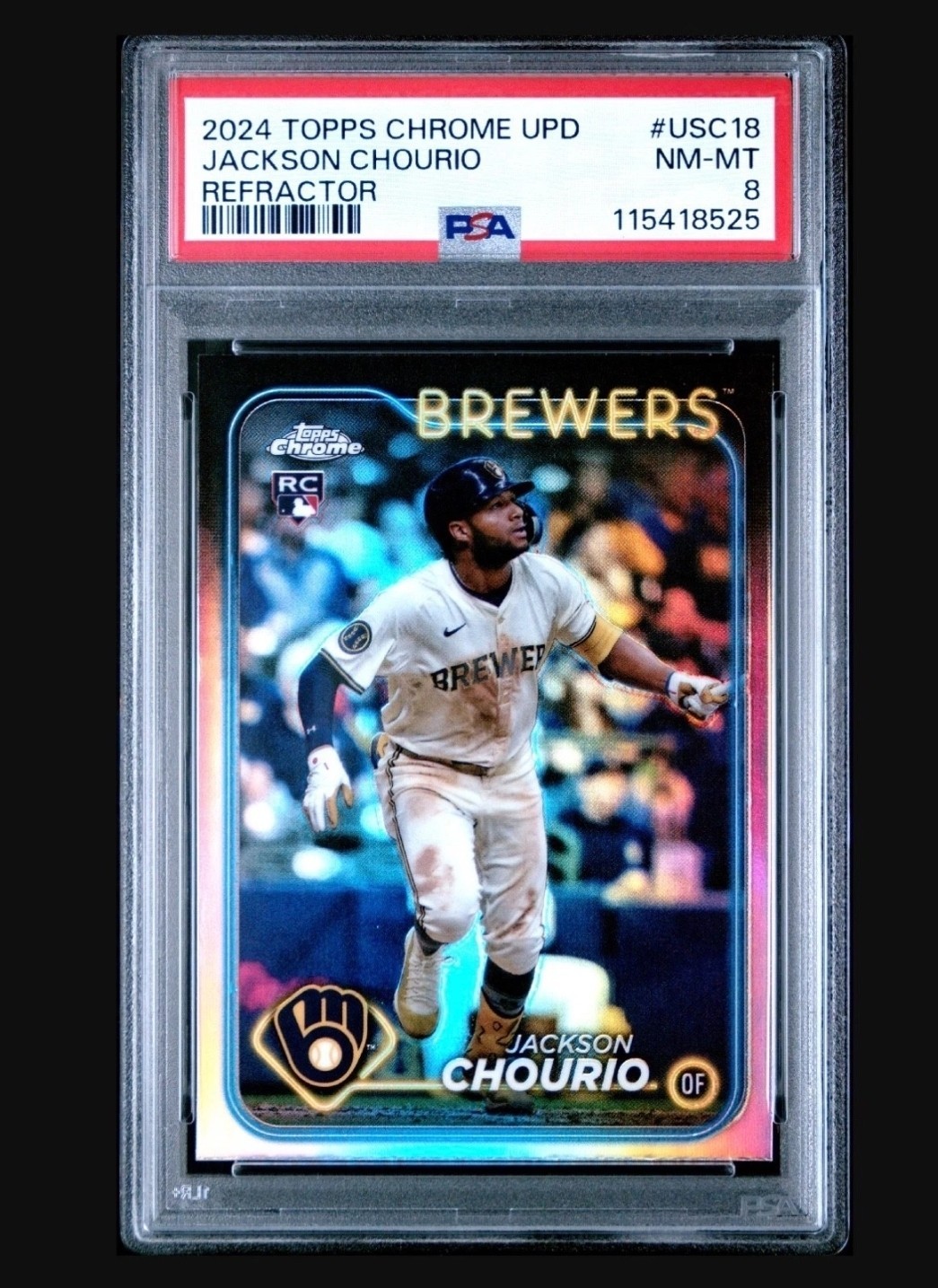 Rookie Card Jackson Chourio 2024 Topps Chrome Update #USC18 Refractor RC PSA 8
