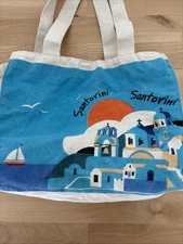 Santorini Greece mini canvas tote bag