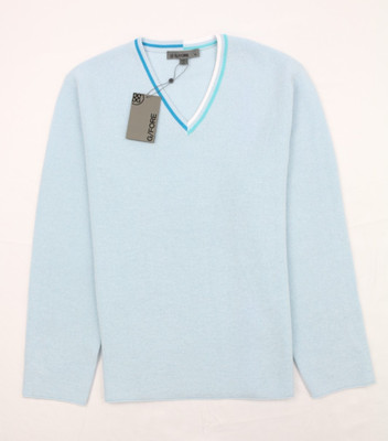 G/Fore G4 Waffle Knit V Neck Mens XL Baja Blue Golf Sweater 100% Wool