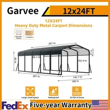 🔥☑️12 x 24FT Metal Carport W/Galvanized Steel Roof for Car Boats Tractors Truck
