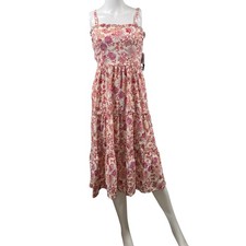 City Triangles Dress Women's Size Small Ivory Red Pink Floral Tiered Sundress