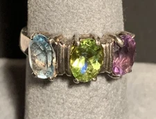 Sterling Silver 925 Ring Peridot Amethyst Aquamarine Size 6