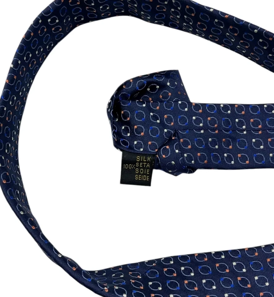 Corbata ZILLI Para Hombre 100% Seda LUJO Corbata Azul Marino Naranja Geométrica W:3.8" Usada en Excelente Condición Foto 3 de 4