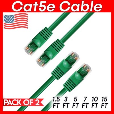 2 PACK Cat5e Cable Green Cat 5 Patch Cord Ethernet RJ45 Connectors LAN Wire