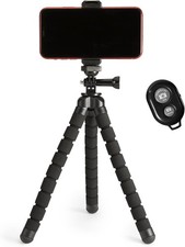Amazon Basics 10" Portable Flexible Tripod with Wireless Remote Clamp Black