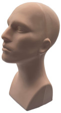 15" Tall, Male Mannequin Head, Table Top Display, Durable PE Plastic, Flesh