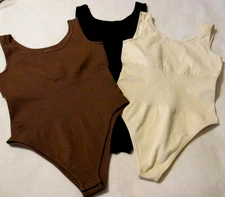 3 OQQ  Bodysuits Ribbed Sleeveless Tank Top Leotards sz L  BROWN BLACK CREAM