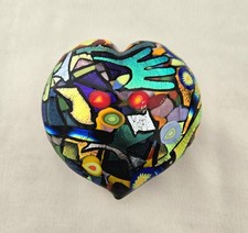 Mad Art Studios Millefiori Glass Heart Paperweight w/ Dichroic Hand Signed 2010