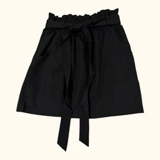 KANCY KOLE High Waist A-Line Paperbag Waist Skirt Pockets Black Sz M Tie Belt