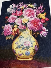 completed finished cross stitch Flower Vase 20''x 26'' Unframed New