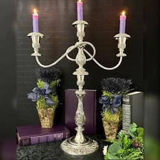 Candelabra Heritage Silver Plate Candelabra by International Silver - Lrg 3 Arm