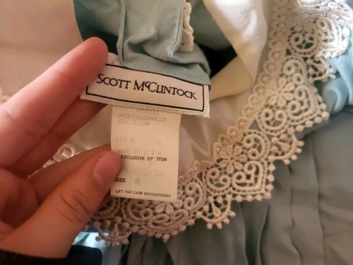 VTG Womens 4 xs s Scott McClintock batternburg lace trim blue 2 piece dress suit - Picture 2 of 6