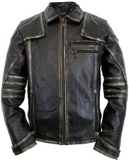 Herren Vintage Biker Motorrad Lederjacke Motorradjacke Rockerjacke Used Look