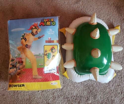 Adult Deluxe Super Mario Bowser Costume - Large/XL  Nintendo Headpiece Jumpsuit - Afbeelding 1 van 12