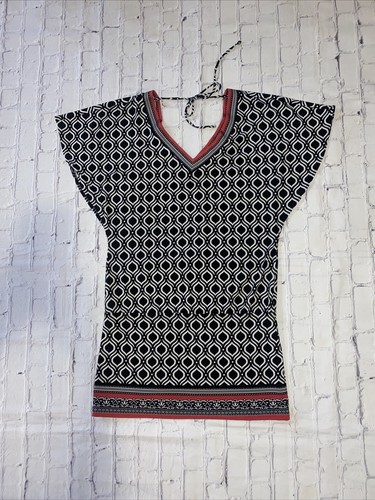 White House Black Market Women’s XS Shirt Dress Black &White Geometric Tunic - Picture 9 of 9