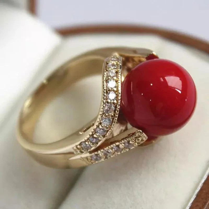 Anillo de joyería de piedras preciosas con cuentas de perlas concha del Mar del Sur de 12 mm tamaño 6 7 8 9 AAA grado superior Foto 4 de 4