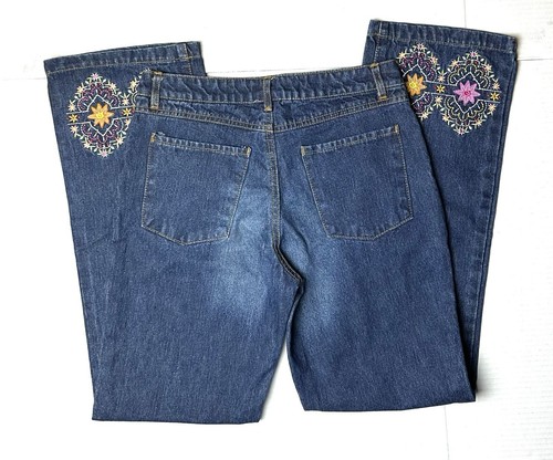 Vintage Blue Heart Jeans Girls Kids 14 Blue Denim Straight Leg Embroidered Belt - Picture 6 of 8