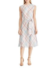 Lauren Ralph Lauren Plaid Pastel Midi Dress With Tie Size 18