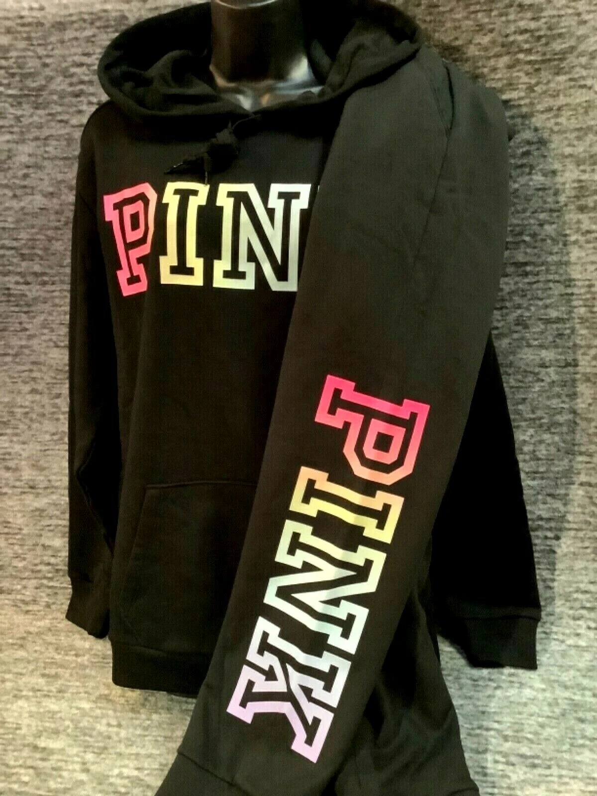 UNDERCOVER Felpa con cappuccio Victoria's Secret rosa ombra arcobaleno campus + set pantaloni jogger nero L