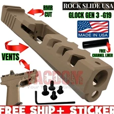 ROCK SLIDE USA RS2 RMR CUT Slide for GL0CK 19 Gen 3 G19 FDE + CHANNEL LINER