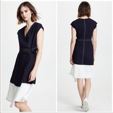 Joie Mahesa Navy and White Midi Wrap Dress Size S