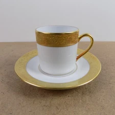 Bernardaud Limoges Villiers Demitasse Cup & Saucer Incrustation or fin Gold Band