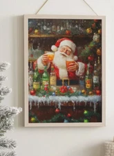 Funny Santa Claus Bar Art, Christmas Printable Decor, Holiday Wall Art- No Frame