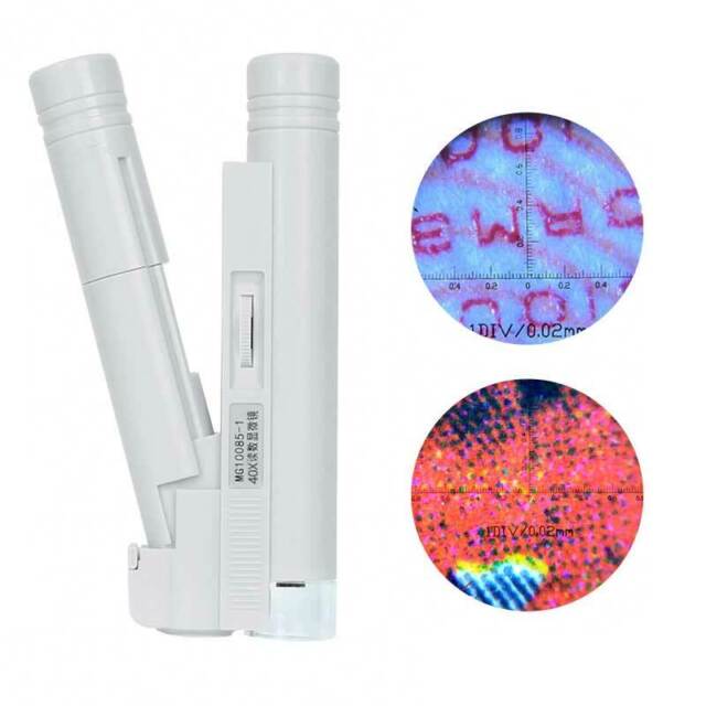 40X White LED Illuminated Pocket Microscope w/ Reading Scale (1DIV/0.05mm)