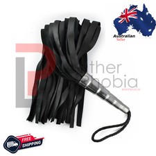 Genuine Cow Hide Leather Steel Handle Flogger Heavy Duty Black 25 Falls Handmade
