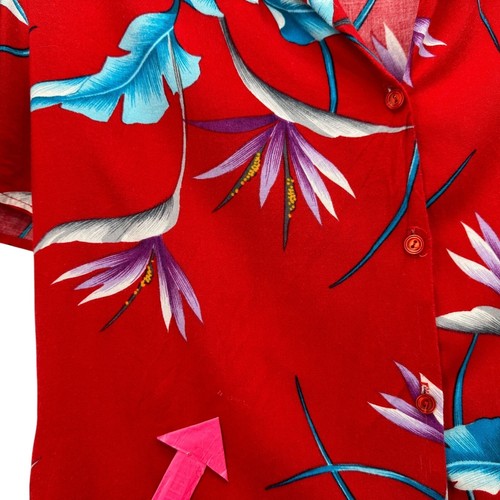 Vintage So What! Of California Floral Red Button Hawaiian Shirt Girls Large - Picture 5 of 6