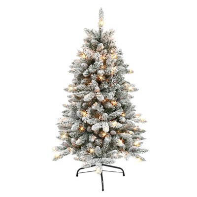 4.5 Foot Pre-Lit Flocked Bennington Fir Artificial Christmas Tree with 150 UL...