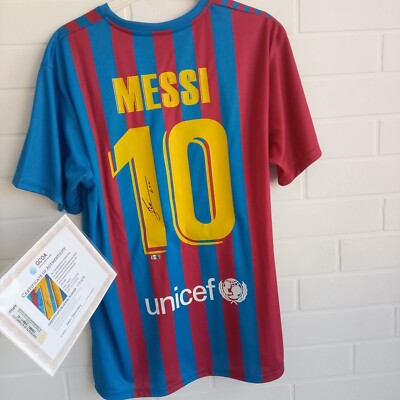 Maglia da calcio autografata firmata Lionel Messi #10 FC Barcelona