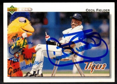 1992 Upper Deck Cecil Fielder/SD Chicken Ted Giannoulas Autographed by Both!!