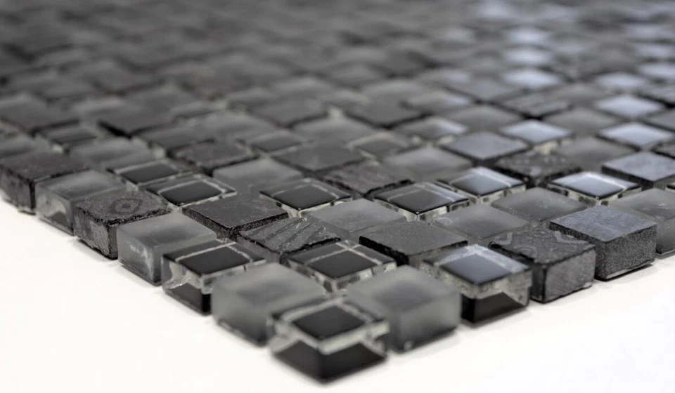 Mosaico Mattone Traslucido Vetro Cristallo Grigio scuro nero 83-HQ19_f |10foglie - Immagine 3 di 3