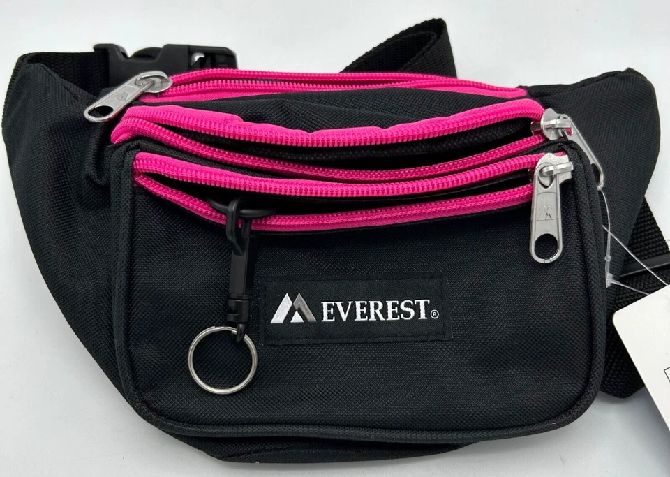 Everest Fanny Pack 044KD preto com acabamento rosa 3 seções - Imagem 3 de 4