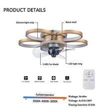 Adjustable Fan 20 In 6500-4000-3000k Ceiling Fan Light W/ Remote, 3 Light Colors