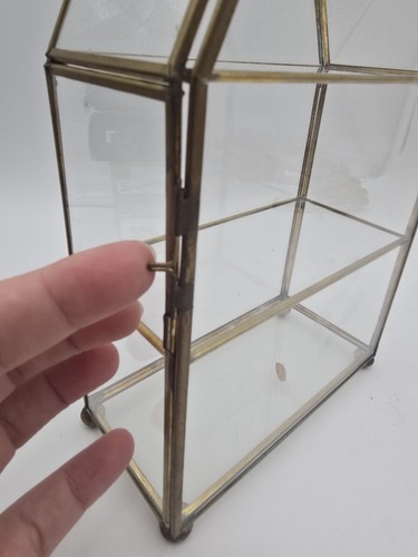 Vintage Brass Glass Mini Curio Cabinet 9 3/4” X 6” X 3” W/ Door - Picture 2 of 16
