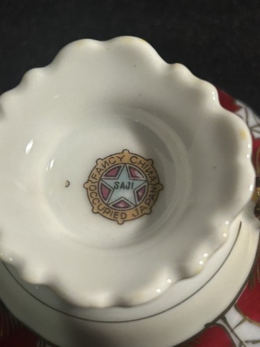 Occupied Japan Teacup & Saucer Saji Fancy China Burgundy W/Gold Trim - Picture 4 of 5