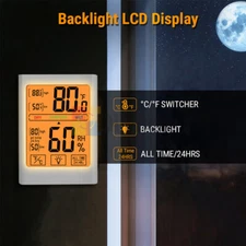 Digital LCD Indoor Thermometer Hygrometer Room Humidity Meter Magnetic Backlight