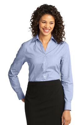 Port Authority Womens Long Sleeve Open Collar Crosshatch Easy Care Shirt L640