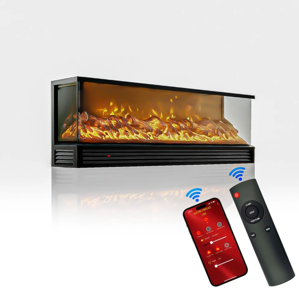 Chimenea Eléctrica 50" Calentador Montaje en Pared Chimenea Música 750/1500W Foto 2 de 4