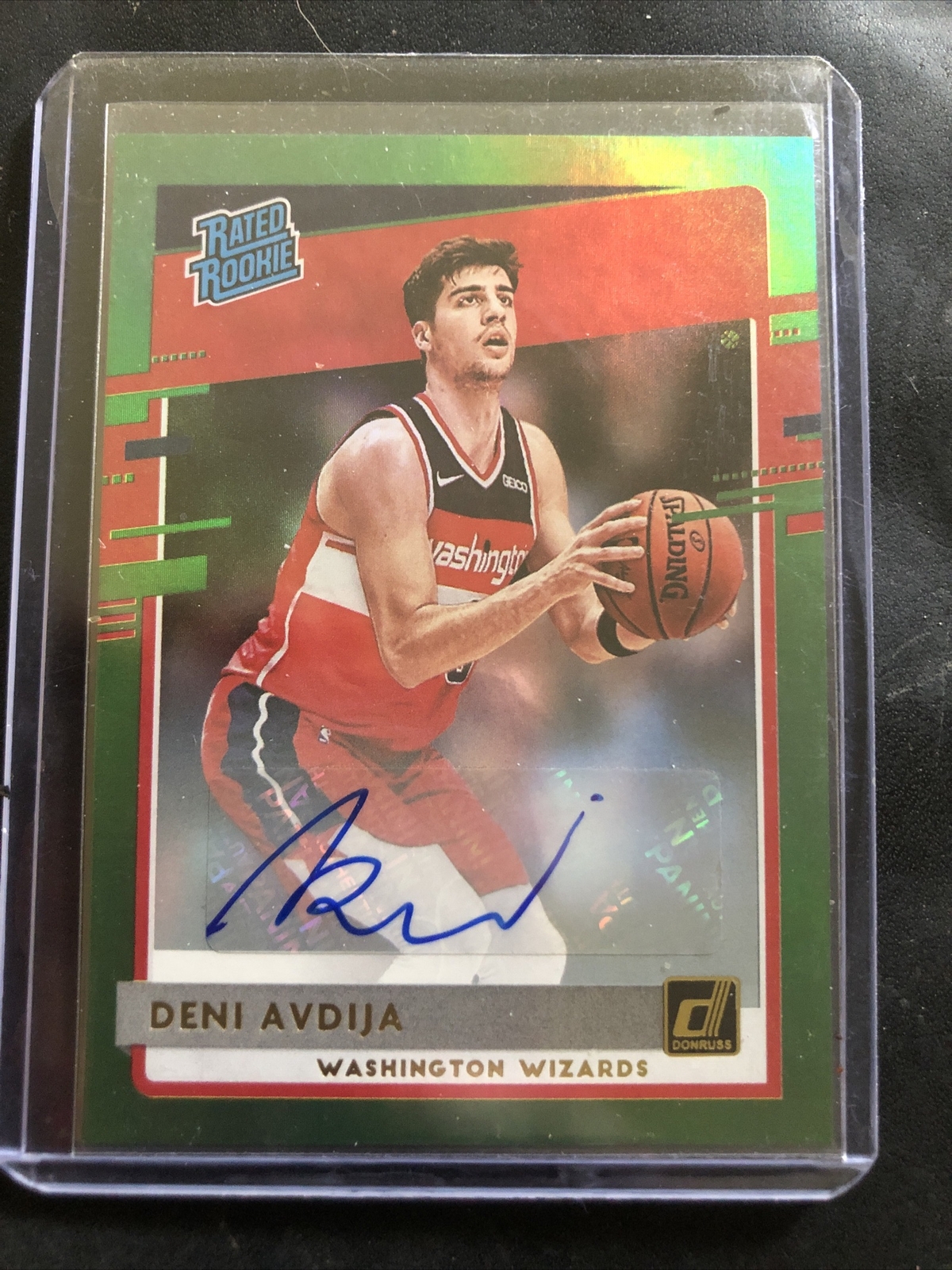 2020-21 Panini Donruss Rated Rookies Green Flood Deni Avdija #205 Auto RC