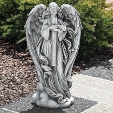 ANGEL HOLDING A CROSS GARDEN STATUE - GARDEN SCULPTURE - 25.25"H