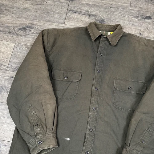 Vintage Stanley Flannel Lined Shirt Jacket Mens XL Button Pockets Olive Green image 3
