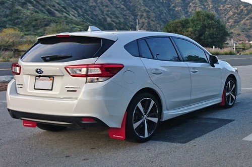 Rally Armor UR Red Mud Flaps with White Logo for 2017-2023 Impreza 4/5 Door - Picture 4 of 4