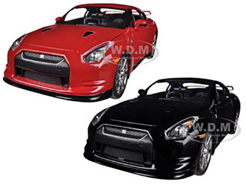 2009 NISSAN GT-R R35 RED & BLACK 2 CAR SET 1/24 DIECAST CAR MODELS BY JADA 96811
