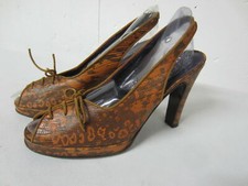 Vintage KENNETH COLE Made ITALY Russet REPTILE Peep Toe Slingback Heels 36.5 5.5