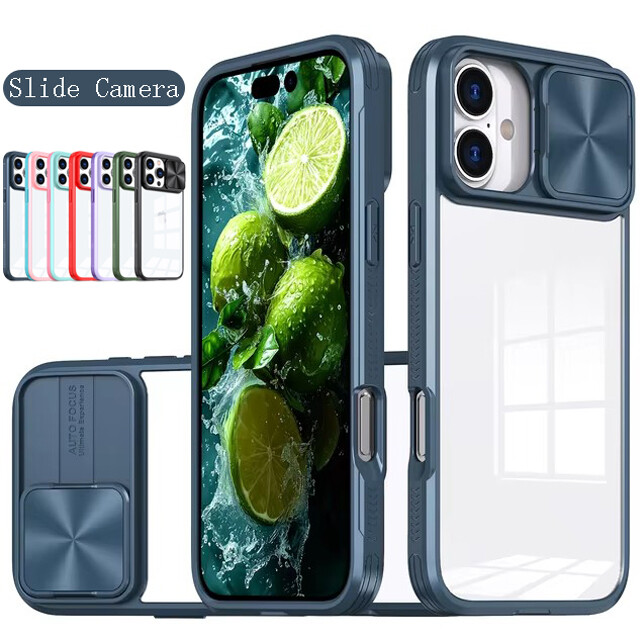 For iPhone 16 15 Pro Max Plus 14 13 12 Slide Camera Protection Clear Case Cover