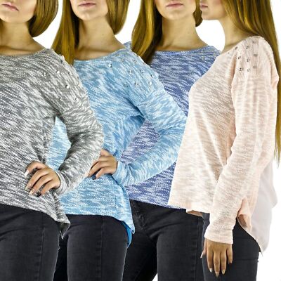 Pullover Shirt Bluse Strickpullover Pulli Feinstrick-Pullover Meliert S-XL  AR8