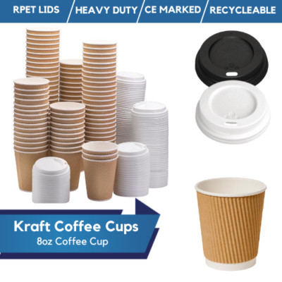 Einweg Kaffeebecher Papier Kraft Kräuselung Becher & Deckel Heißgetränke dreilagig